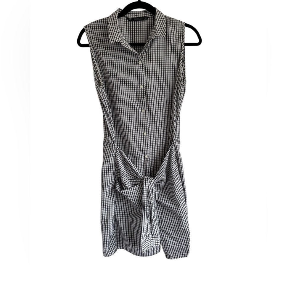 Zara Trafaluc Checked Button Down Shirt Dress Cotton Black and White Size Large